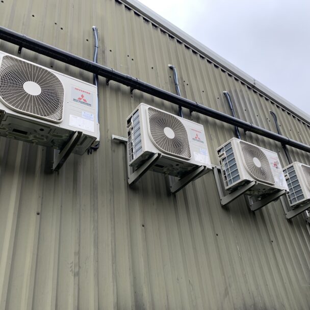 External mitsubishi cooling units on warehouse